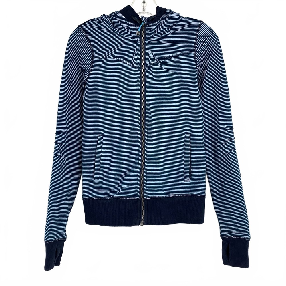lululemon athletica Blue Striped Zip-Up Hooded Sweatshirt